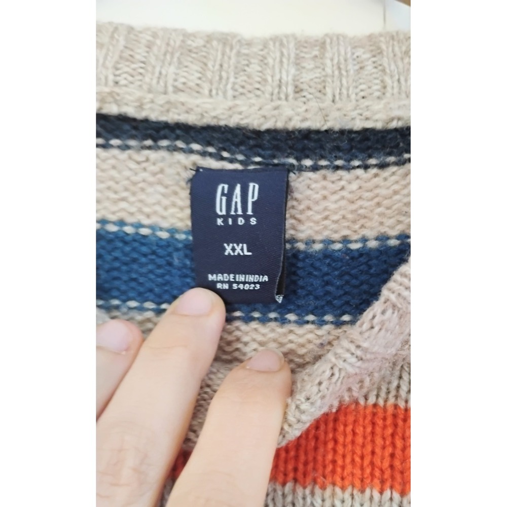 VTG Gap Kids Sweater XXL Adult S/M Multicolor Striped Lambswool Crewneck Knit - Picture 3 of 7